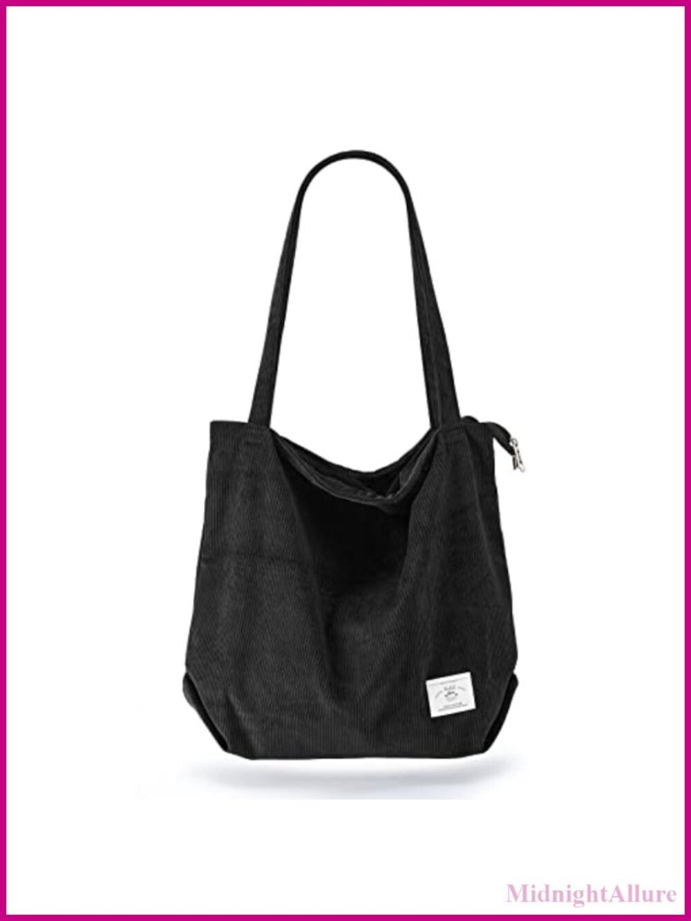 Corduroy Tote Bag Zipper Shoulder Handbag Large Capacity Pockets